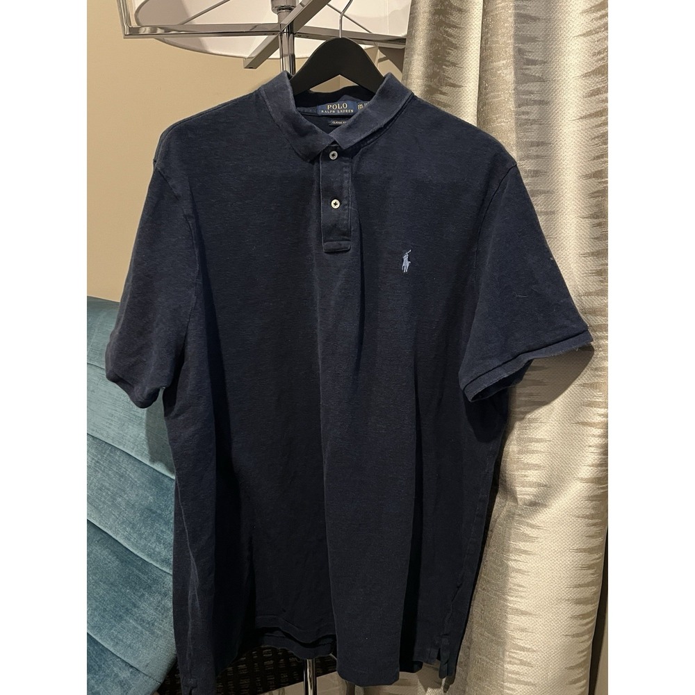 Polo Ralph Lauren XXL Classic Fit Navy Blue Shirt Lt Blue Polo Player Embroidery